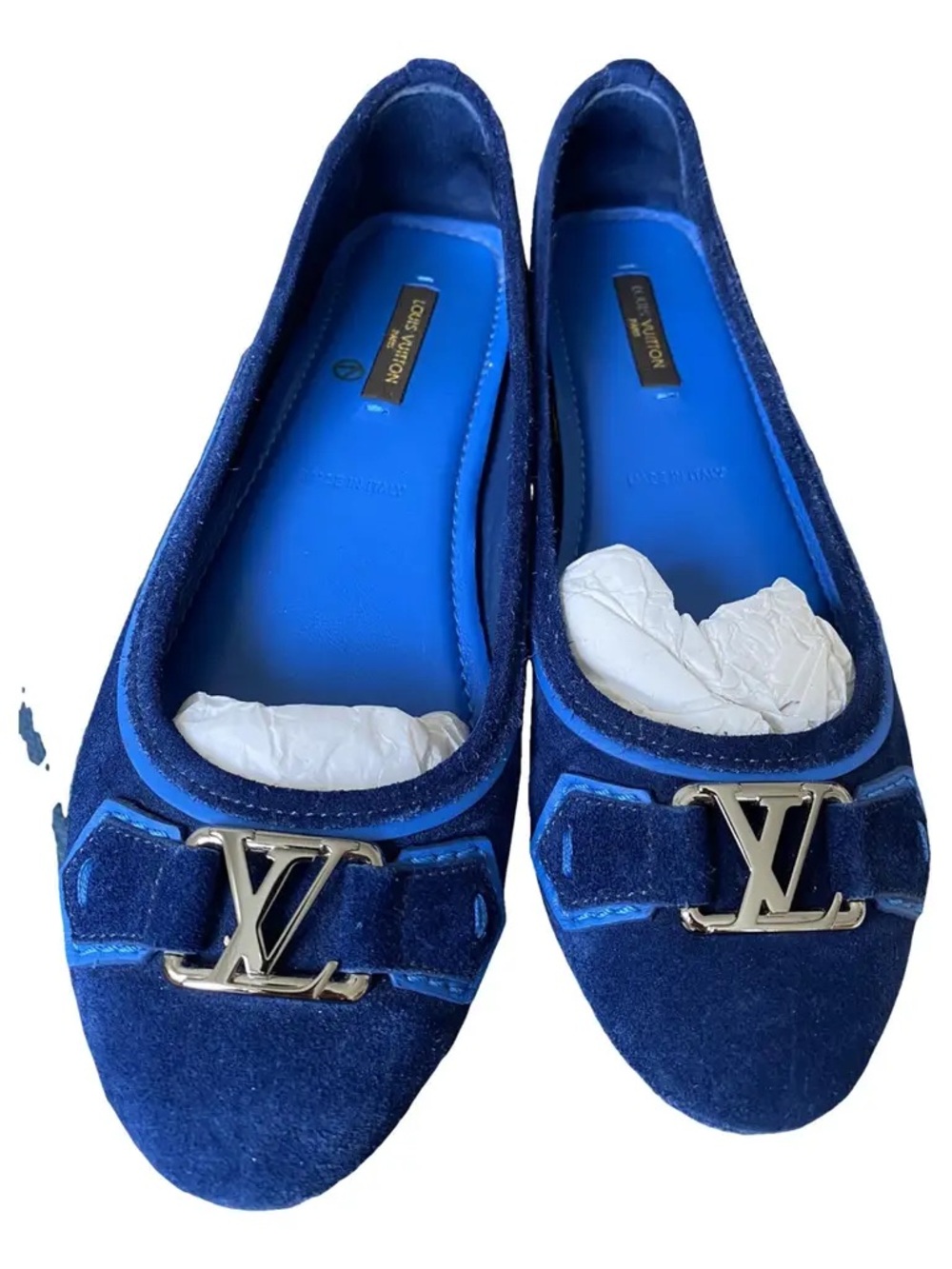 Louis Vuitton Royal Blue Suede Leather Ballet Flats with Silver LV 37.5 / 7.5